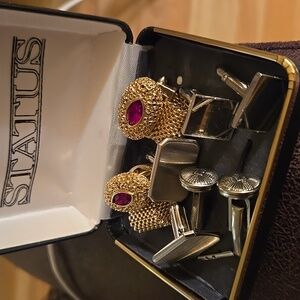 Vintage Estate Gold and Silver Cufflinks Set - 4 Pairs Box Included